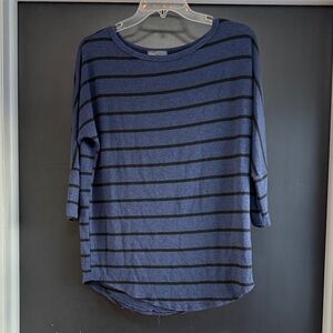 Market & Spruce Blue and Black Striped Long Sleeve Top